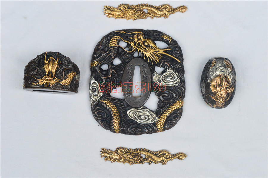 如意漢剣銅装鎏銀花紋鋼   古兵器 武具 刀装具 日本刀 模造刀 居合刀 高档铜刀镡日本刀装具！纯铜鎏金银套装惊艳全场！古风控必入