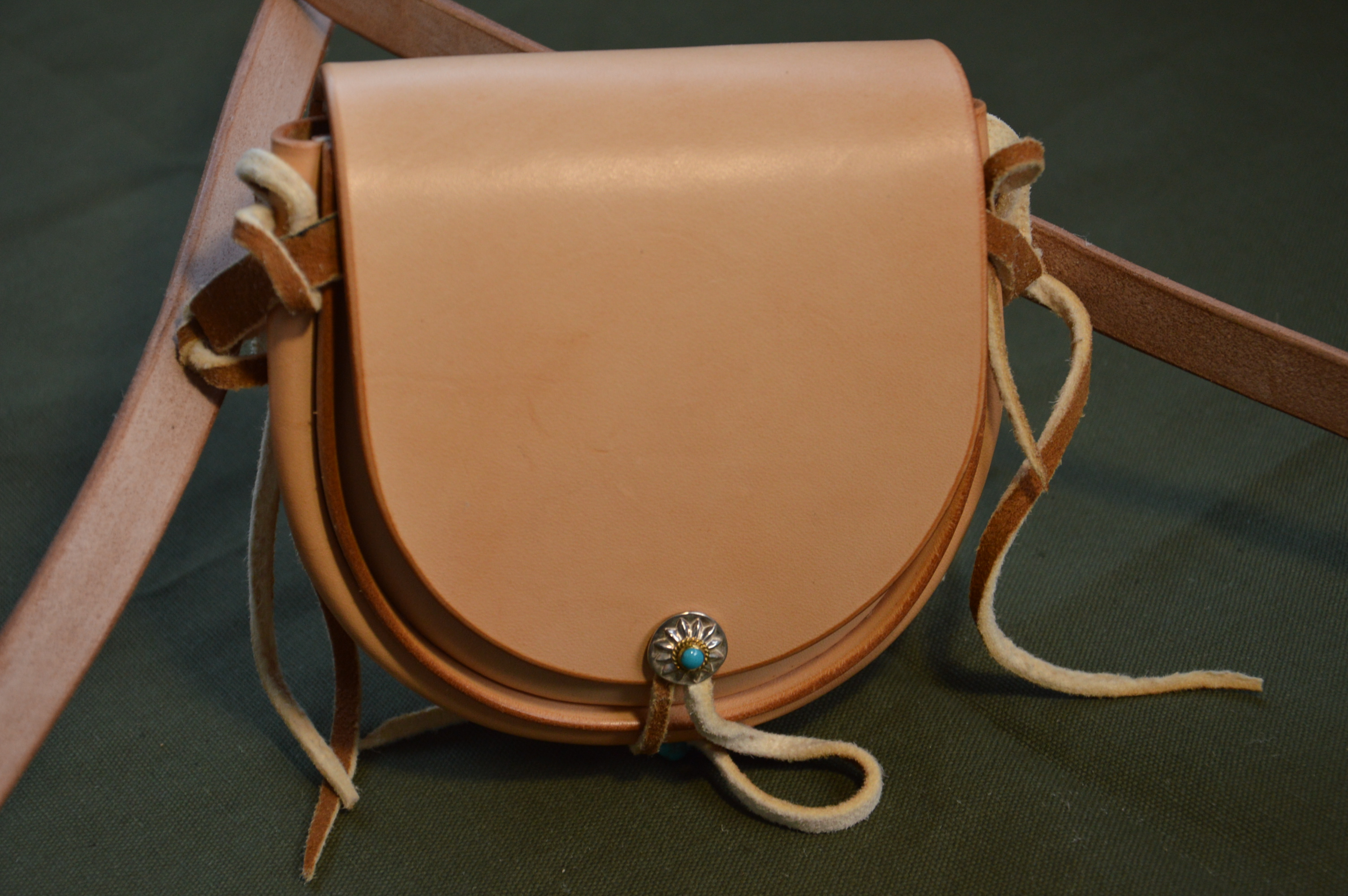 Handmade saddle leather balls bag with small satchel Goros style