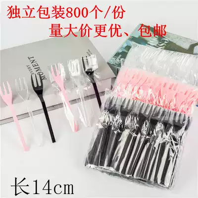 Long-handled reinforced three-tooth fork Disposable plastic cake fork Food grade canned fruit fork West point fork 800 pcs