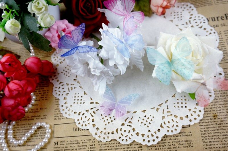 Cloth Art Emulation Single Sheet Light Thin Yarn Butterfly Snowy butterfly loretta hand for diy 5cm Six color Electrie-Taobao