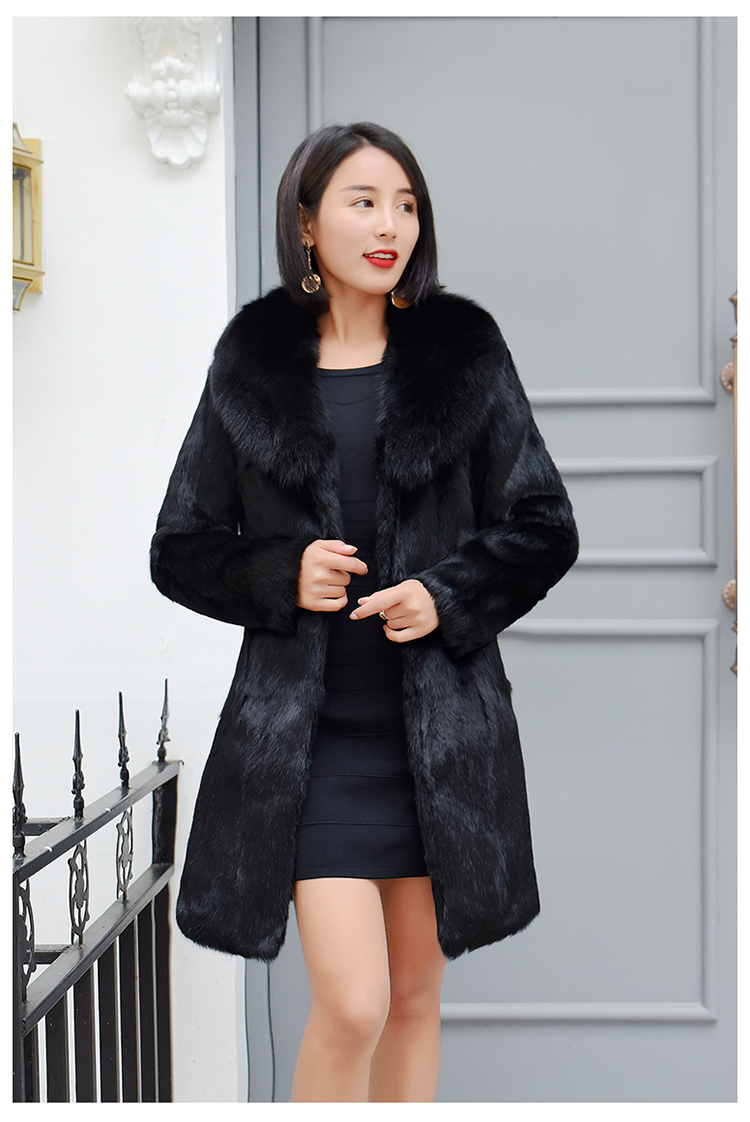 Off- mùa giải phóng mặt bằng fox lông cổ áo toàn bộ da lông thỏ áo khoác nữ phần dài lông một giảm béo kích thước lớn áo áo da cổ lông