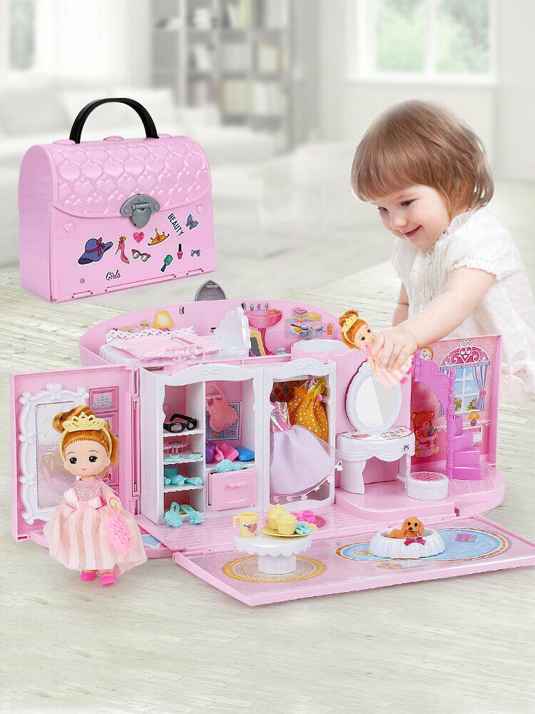 Clearance play house girl toy Elsa princess handbag castle simulation kitchen doll children's birthday gift