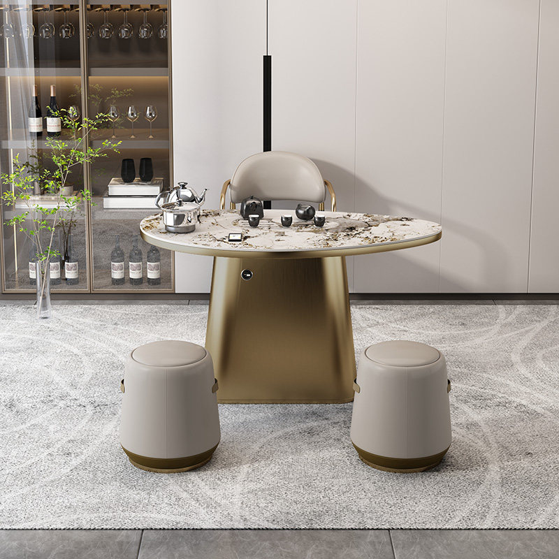 Light luxury tea table high-end villa slate tea table table Zen Kung Fu tea table and chair combination stainless steel tea table