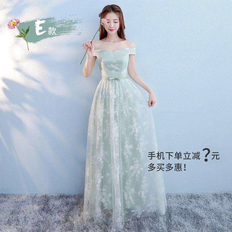 phù dâu mới mùa thu dài mới phong cách Hàn Quốc mỏng phù dâu symn chị chiếc váy phù dâu ăn mặc chiếc váy cưới