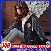 With Cap Sleeping Robe Girl Winter Thickening Lengthened WARM AUTUMN AND WINTER CORAL SUEDE JACKET COTTON PYJAMAS CAN BE EXTERNALLY WORN IN BATHROBE JACKET