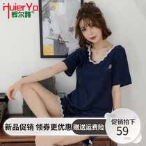 Sleepwear Womens Summer Suit Pure Cotton Korean Version Short Sleeves Small Freshener Two Sets Student Adolescent Girl Loose can wear a Home Residence Suit