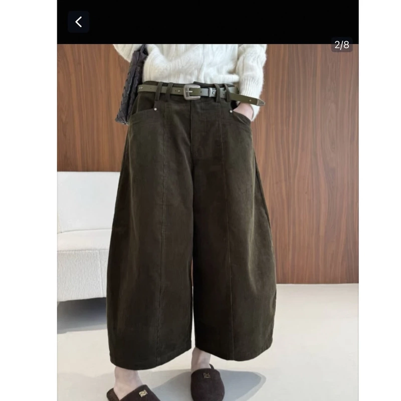 20268 Autumn New Fashion Versatile Casual Simple and Elegant Design Corduroy Wide-Leg Pants