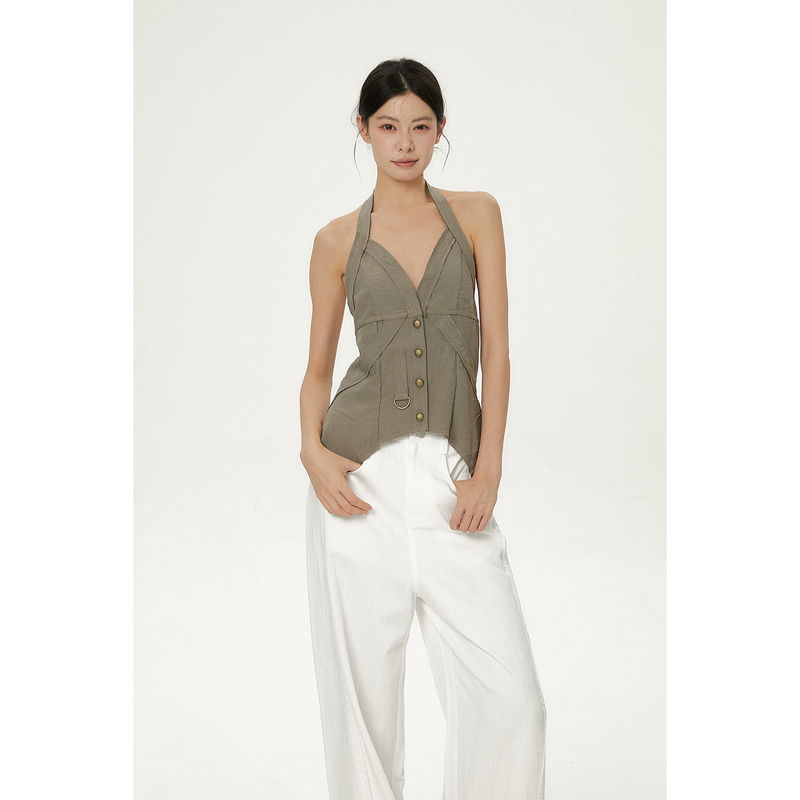 Erwen N New Summer Design Cool and Stylish Halter Deep V-Neck Sleeveless Camisole Backless Top for Women