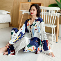 Fat Mm Spring Autumn Pyjamas Woman Ice Silk Cardiovert Long Sleeve Big Code Cute Cartoon Home Conserved 200 Catty Casual Exportable