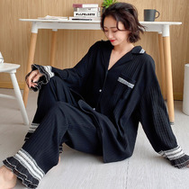 Big Code Pyjamas Women 200 Catty Fall 2022 New Gats Increased Pure Cotton Black Home Clothes Fat Mm Spring Autumn