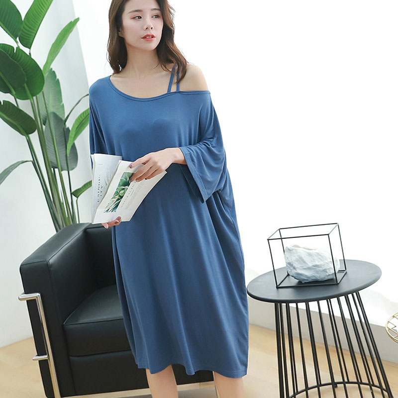 Large size nightdress summer thin section strapless fat mm loose sexy pregnant women home clothes 200 catties pajamas female modal