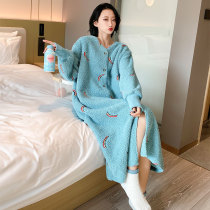 Soft cotton with large size sleeping dress for women 200 catty and autumn winter coral suede with loose and thin suede sleeping robe home for fat mm