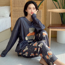 Fat Mm Big Code Sleeping Suit Spring Autumn Female Coral Suede Round Collar Small Bear Plus Suede Autumn Winter Dresses Warm home for 200 catties