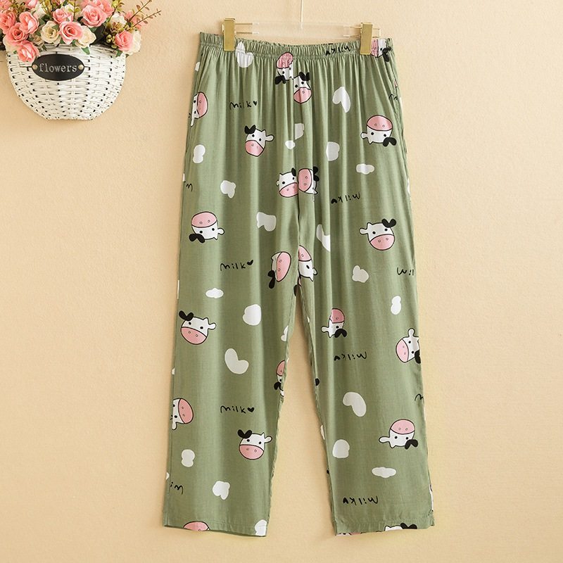 Cotton silk large size sleeping pants woman 200 catty and fat mm summer thin section Anti-mosquito pants Miansilk home pants can be worn out for casual long pants