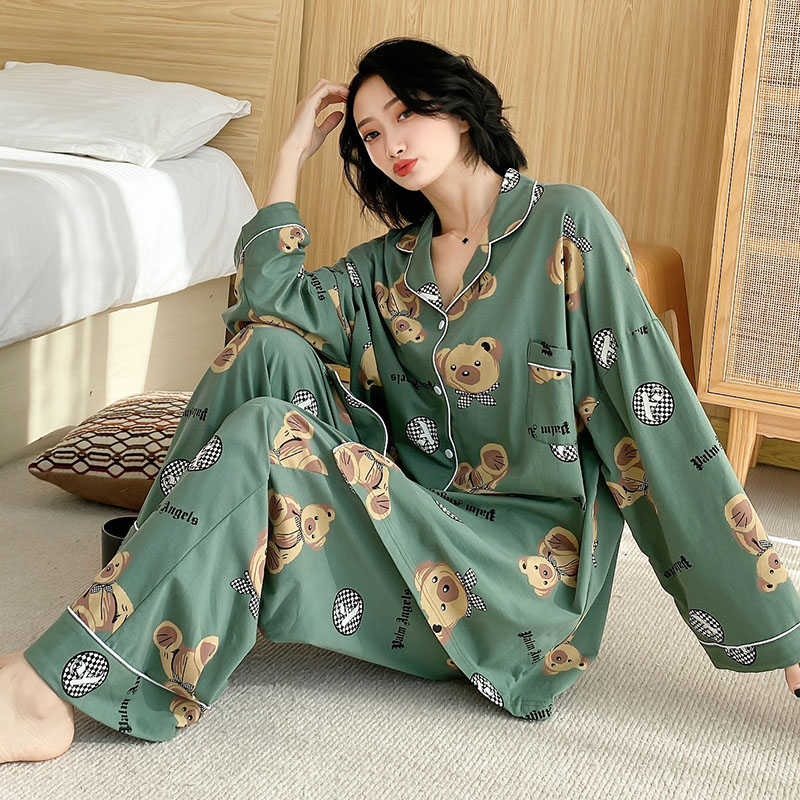 Spring and autumn large size pyjamas 200 catties of pure cotton open flap jacket Gats up fat mm pregnant woman suit 300 catty of family clothes