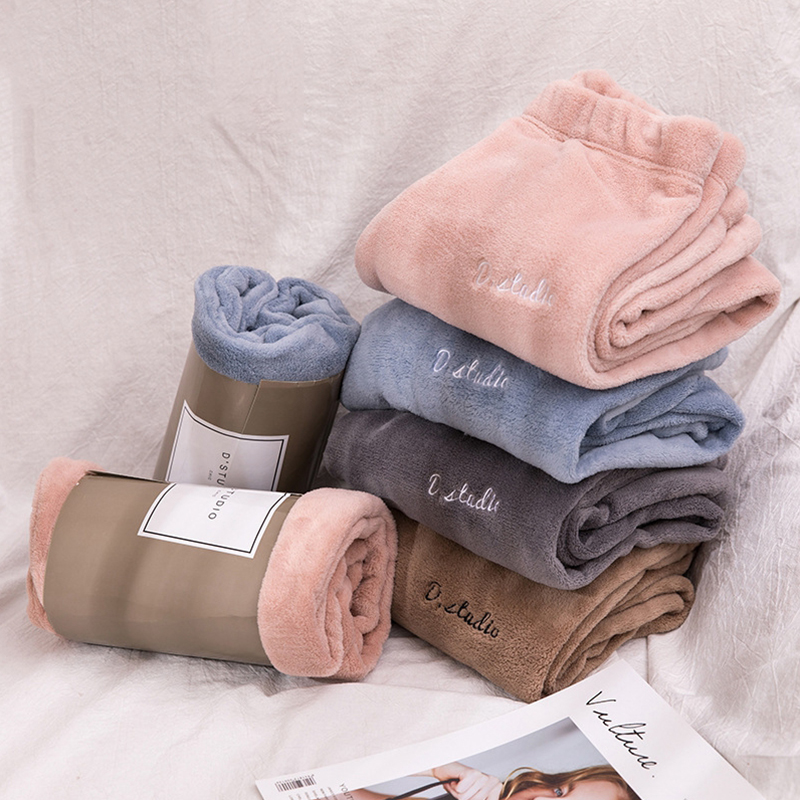 Fat increase fairy warm pants large size autumn and winter loose pajamas female coral velvet home pants fat mm200 pounds