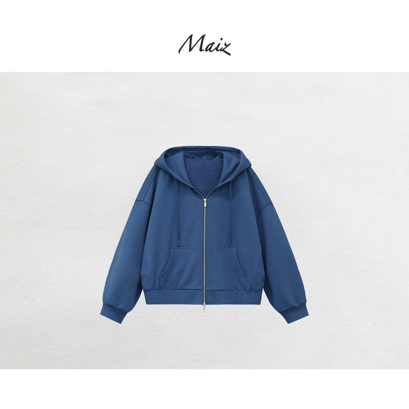 Zheng Maimai Blue Friend Spring New Pure Cotton Lazy Versatile Simple Casual Hooded Super Cute Sweatshirt for Women