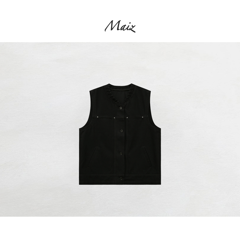Zheng Maimai Ink-Edged Vest, New Summer Style, Elegant Commuter Casual Plus-Size Women's High-End Minimalist Denim Vest