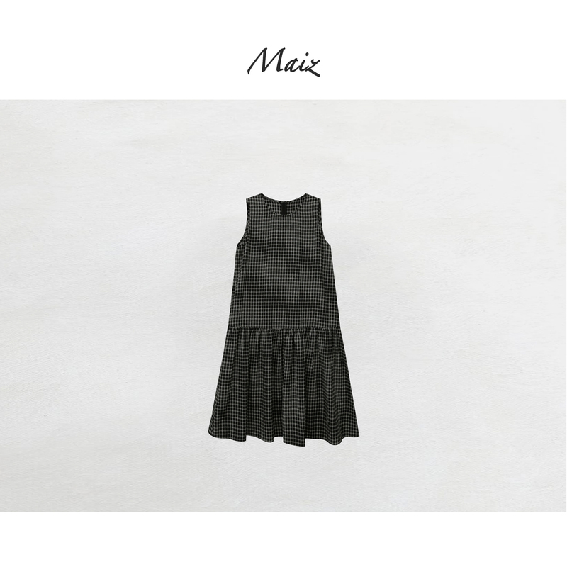 Zheng Maimai Left Bank Style 2026 Autumn New Exquisite High-End Plus Size Women's Sleeveless Plaid Dress