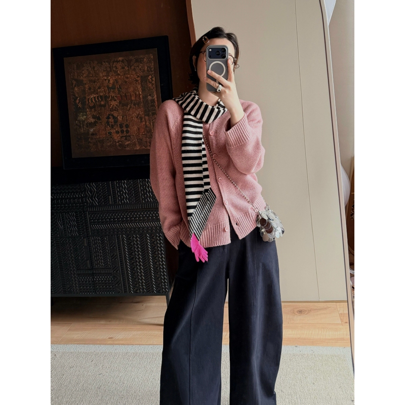 Zheng Maimai Peach Oolong 2026 Spring New Casual Versatile Stunningly Beautiful Pink Sweater Cardigan for Women