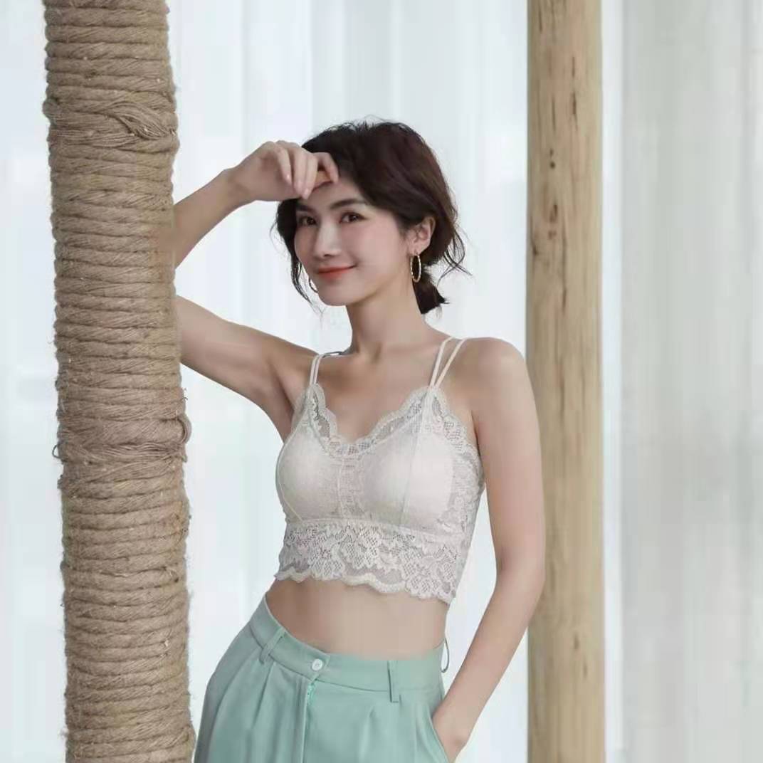 Lace hook flower 1917# thick pad thin belt cross gather beautiful back wrap chest tube top ladies no steel ring sling underwear