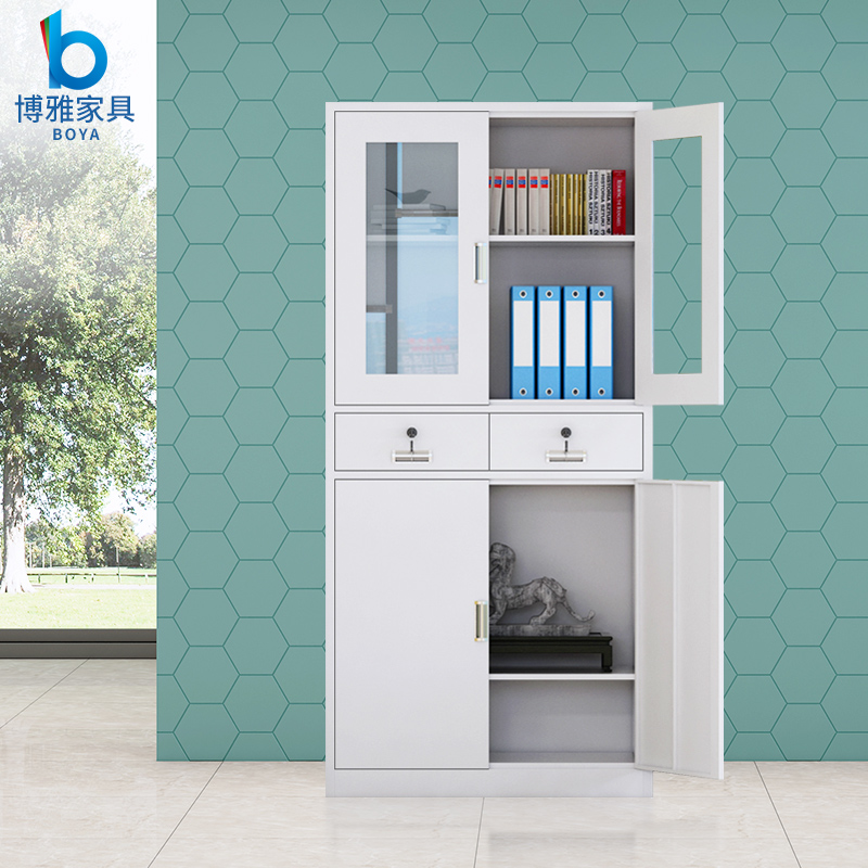 Boutique middle two bucket file cabinet office data glass cabinet iron filing cabinet with lock drawer floor storage cabinet