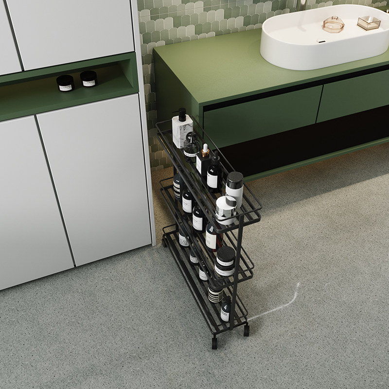 Kitchen rack floor-to-ceiling multi-layer mobile wrought iron trolley refrigerator sandwich storage rack home bathroom rack