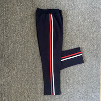 Winter elementary school students in school uniform trousers red white bar school trousers plus thickening pure cotton comfortable neutral mode
