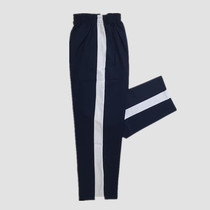 Book high school students boys and girls uniform pants dark blue side splicing white road pants pure cotton school pants