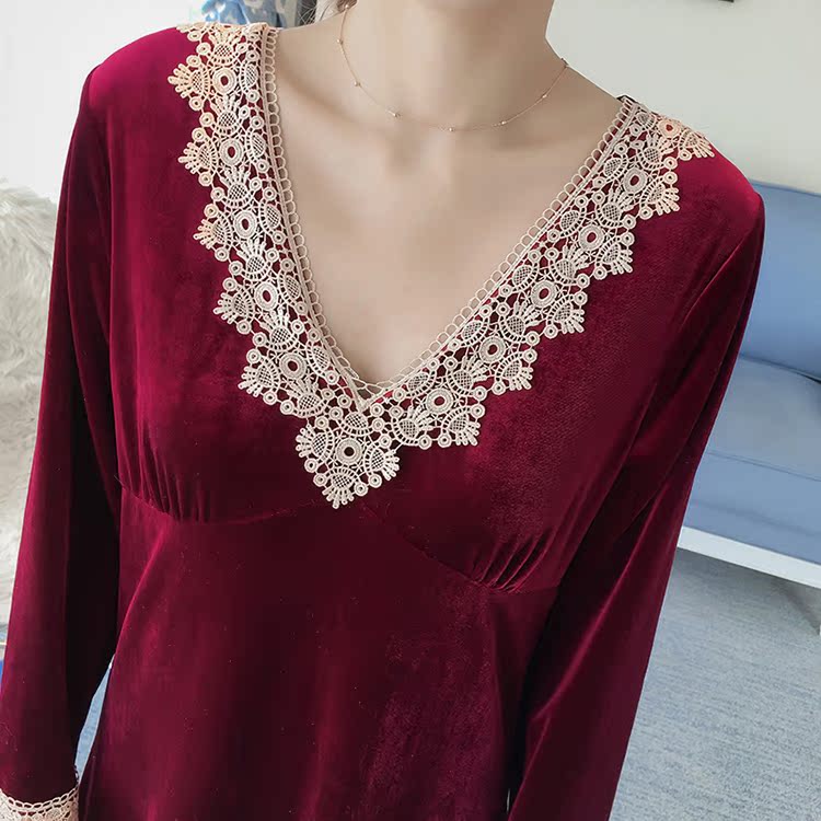 Mùa giải nhung vàng hồng váy ngủ nữ dài mùa thu và mùa đông gợi cảm dài tay san hô nhung cung dài phần váy lanh mặc hè
