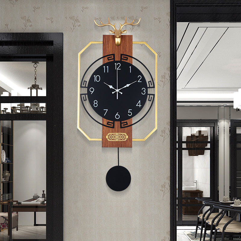 Chinese style clock wall clock living room creative light luxury deer head new atmosphere Chinese style free punching modern hanging clock