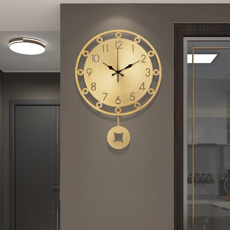Chinese wall clock living room creative home clock 2022 new fashion wall watch pure copper modern high-end decorative clock