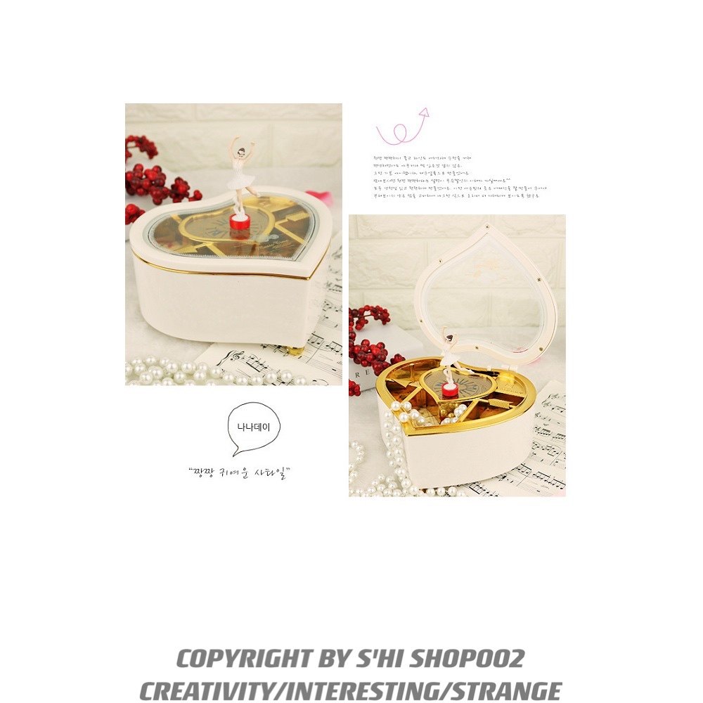 Shi Home Heart-shaped Clockwork Music Box Music Box Spinning Dance Ballet Birthday Peach Heart Love Gift