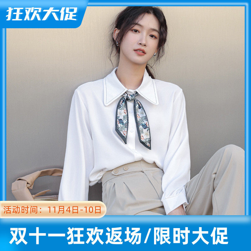 S-XL size JOLIMENT white shirt women's long-sleeved 2022 autumn new temperament French tie chic top