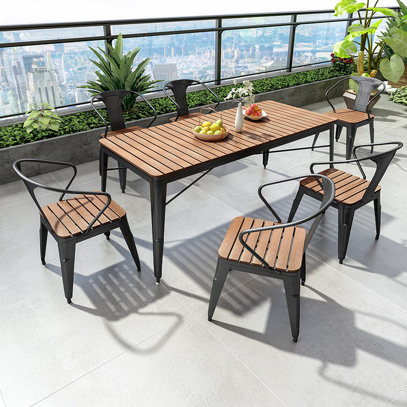 Outdoor leisure courtyard leisure milk tea shop cafe villa terrace balcony table and chair outdoor plastic wood table and chair combination