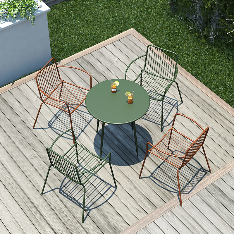 Nordic simple outdoor leisure table and chairs wrought iron milk tea shop cafe balcony open-air courtyard garden table and chair combination