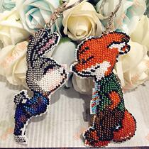 A cross-stitch beaded key ring printed animal City Red Fox Rabbit police officer