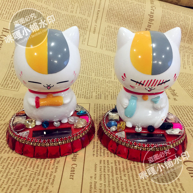 Diamond-encrusted crystal cartoon cat teacher solar bobblehead doll car decoration Natsume