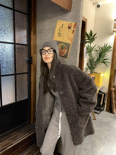 2025 autumn and winter lazy fur mid-length stand-up collar fur all-in-one lamb plush eco-friendly fur coat for women