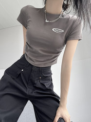 Basic ace slimming pleated waist-baring hot girl top short summer irregular slim short-sleeved T-shirt for women