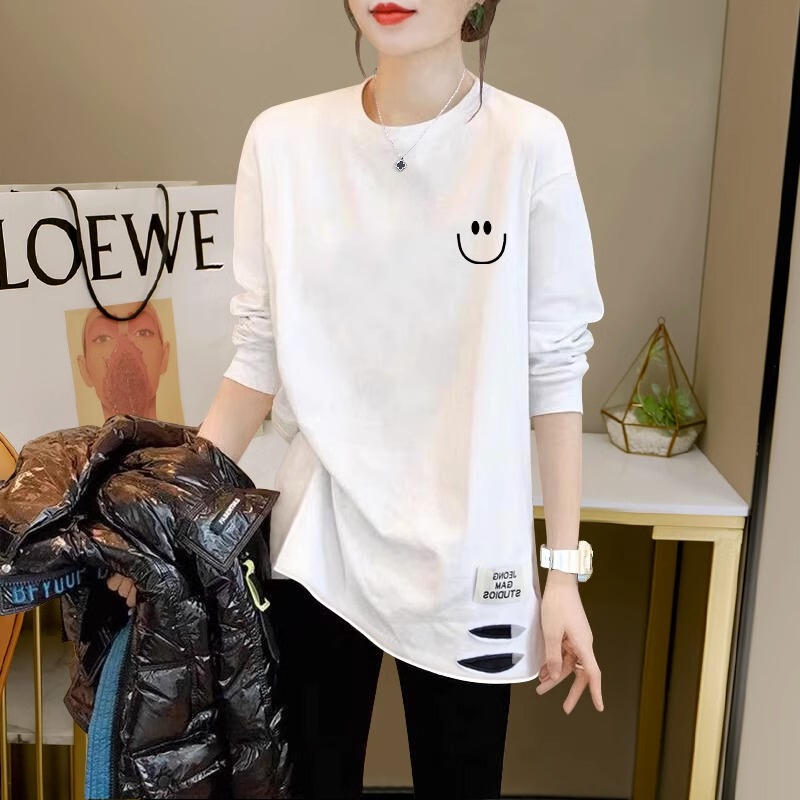 White Base Layer Shirt for Women, 2025 Autumn and Winter Fleece-Lined Long-Sleeve T-Shirt, New Style to Cover the Hips, Paired with Shark Pants