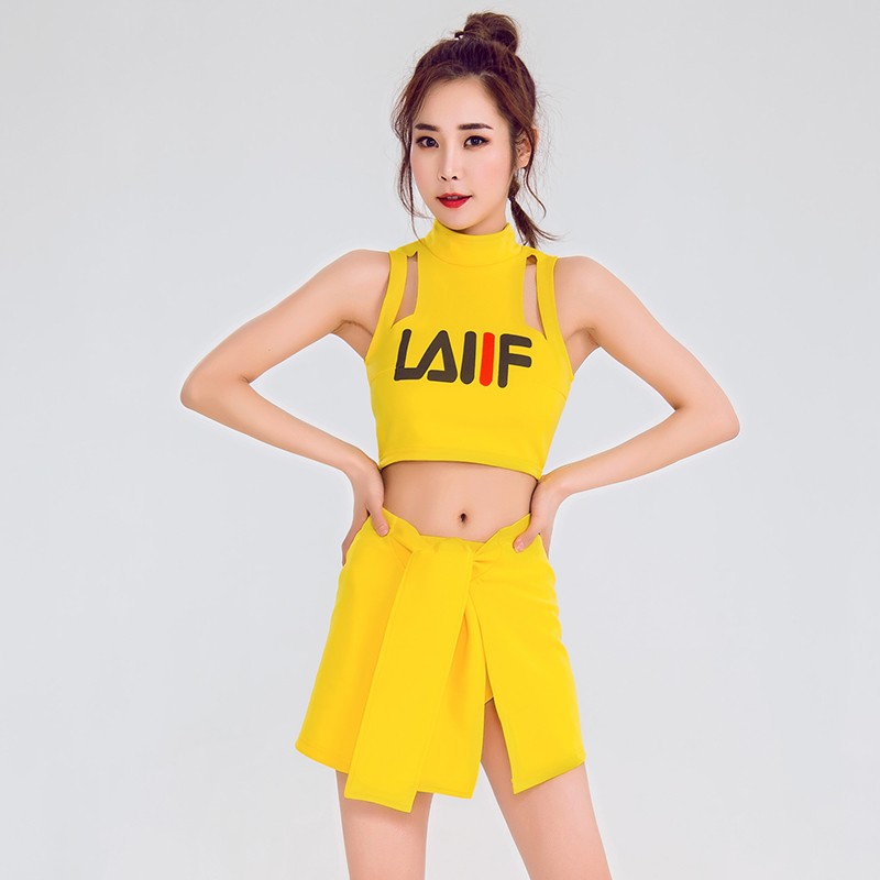 sexy người lớn aerobics quần áo Hàn Quốc phiên bản của chiếc váy jazz hiện đại mở rốn vest nữ hoạt náo viên cổ vũ bộ