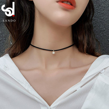 Black leather rope necklace short clavicle chain female neck jewelry neck strap chocker collar neck chain choker