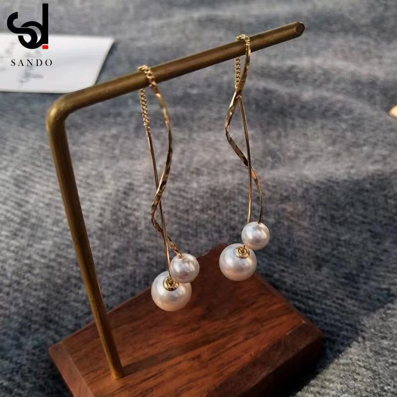 Round face thin pearl tassel earrings 2020 new fashion earrings drop earrings women's high sense temperament long ear line