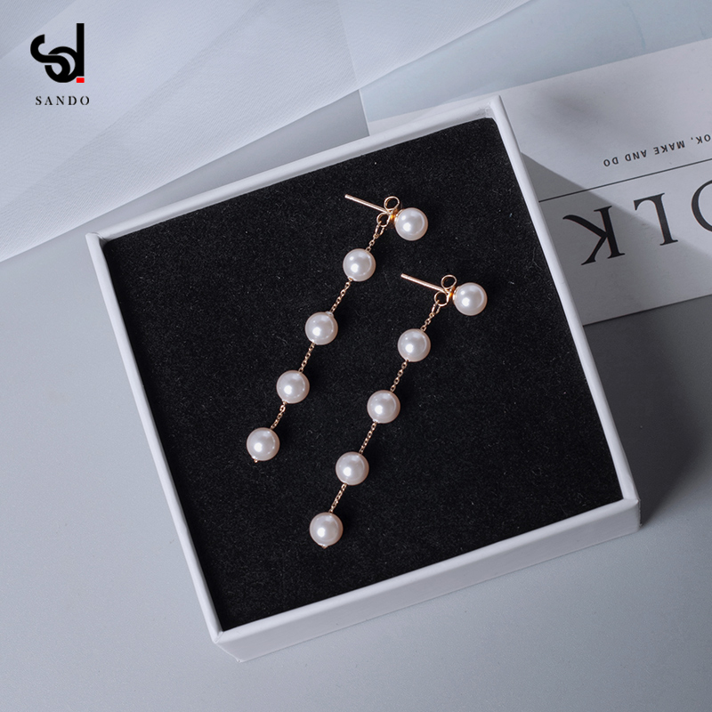 Small pearl earrings long temperament round face thin high-grade sense earrings women's ear line 2020 new trend drop earrings