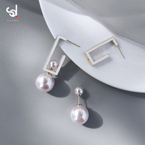 A three-wearing double-sided pearl earring 2020 new wave Korean temperament metal earbuke with small crowdsourced design ear ornaments