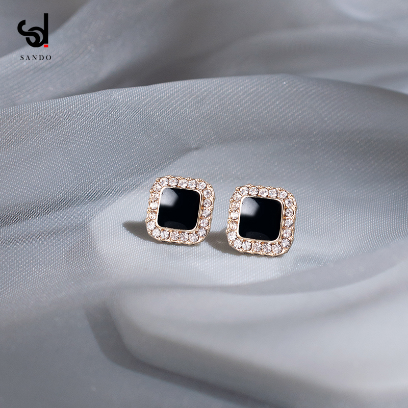 Black square sterling silver small ear earrings 2020 new trend simple fashion Korean net red temperament earrings earrings women