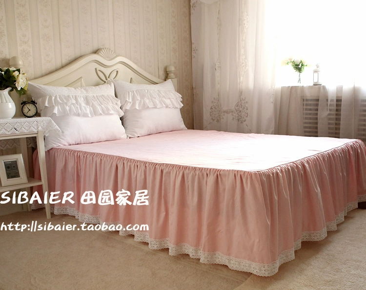 ** New tinh tế ren rộng màu hồng-count cao giường váy cotton / khăn bàn (cỡ lớn) - Váy Petti