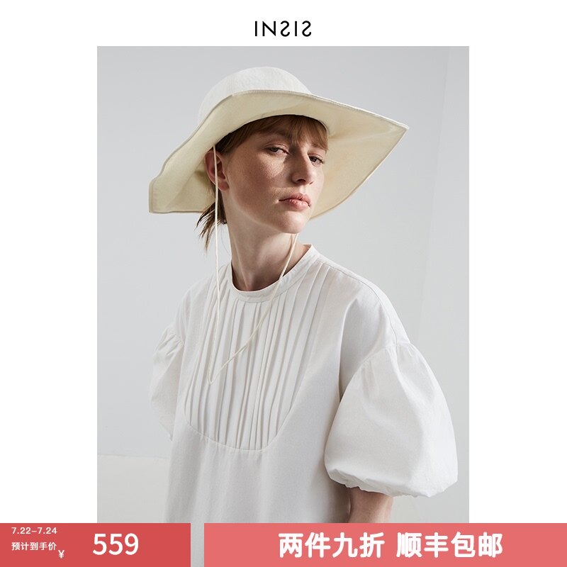 INSIS FEMME asymmetrical pleated bubble sleeve dress women 2021 new niche design sense loose