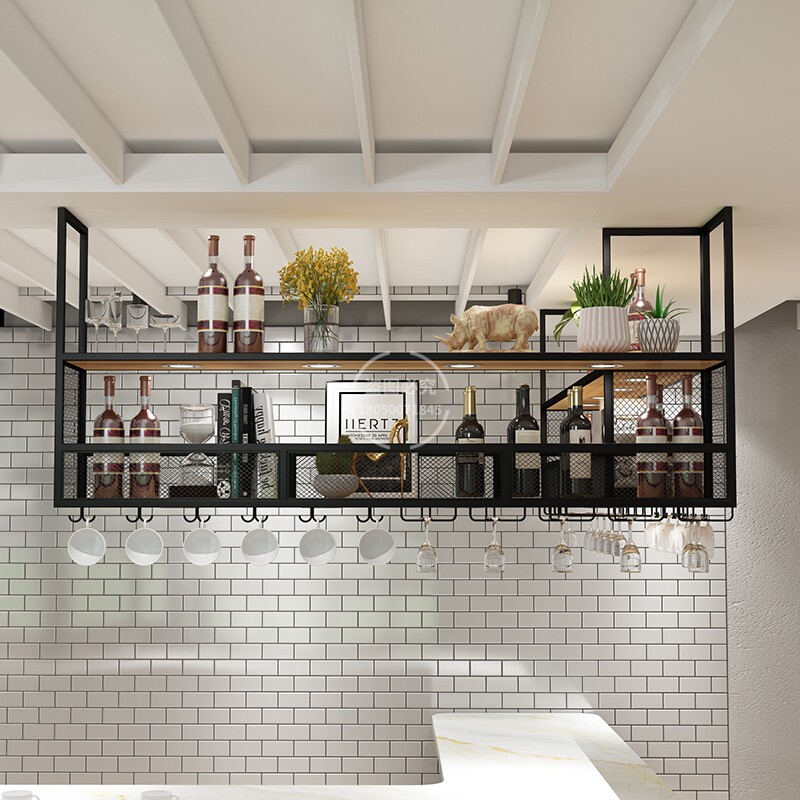 Creative Red Wine Rack Iron Art Bar Suspended Ceiling Hanger Upside Down Hung High Foot Cup Rack Dining Room Hanging Wine Glass Rack Bar Wine Cabinet